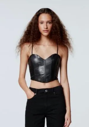 Zara black faux leather corset top thumbnail 1