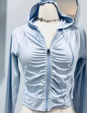 Harmony Balance Light Blue Cropped Ruched Zip-Up Hoodie thumbnail 6