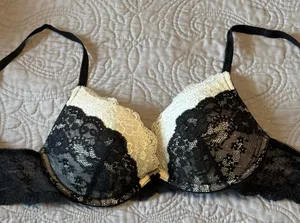 Victoria's Secret Black and Cream Lace Bra. 32-D thumbnail 1