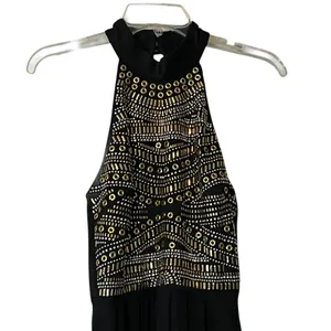 B. Darlin Maxi Dress Womens 6 Black Halter Beaded Chiffon Prom Formal Gown thumbnail 3