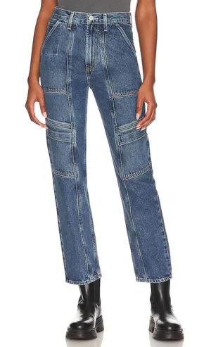 Agolde Cooper Cargo Jeans 28 Blue Organic Cotton Relaxed High Waisted Utility thumbnail 1