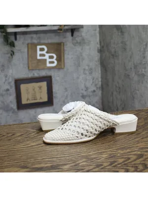 NWT Steve Madden Woven Open Back Block Heel Mules DESS04S1 Bone Off White 5.5M thumbnail 7