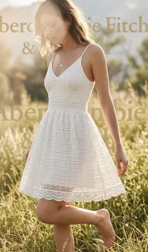 Abercrombie White Crochet Lace Mini Dress Boho Festival Smocked V-Neck thumbnail 1