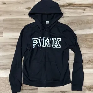 Victoria’s Secret PINK Black Zip Up Hoodie Sweatshirt Women’s Small thumbnail 1