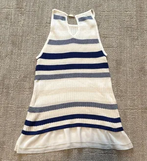 White House Black Market blue/white sleeveless sweater sz S thumbnail 4