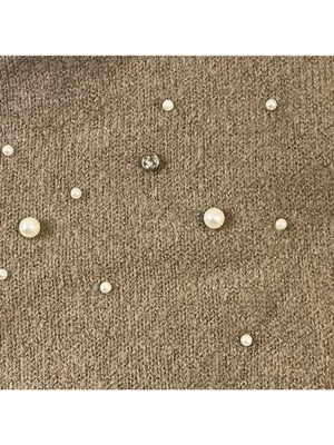 Chico's Open Front Faux-Pearl Cardigan Sweater Size 1 Medium Wool Blend Brown thumbnail 6