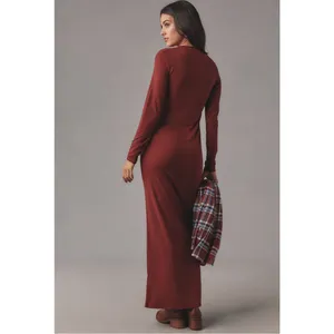 Reformation Tommie Knit Maxi‎ Dress NWT Wine Red Long Sleeve M thumbnail 2