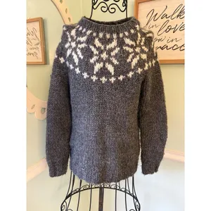 J.Crew Handknit Sweater Womens Sl Gray Excellent Wool Alpaca Snowflake Fair Isle thumbnail 2