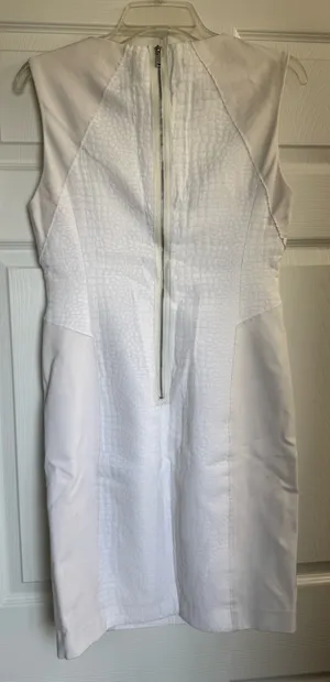 Carmen Marc Valvo Dress Women 6 White Ponte Knit Croc Textured Sheath Tank Dress thumbnail 4