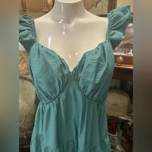 Davi & Dani Boho Minimalist Tiered Maxi Dress Teal Blue Flutter Sleeve Large thumbnail 7