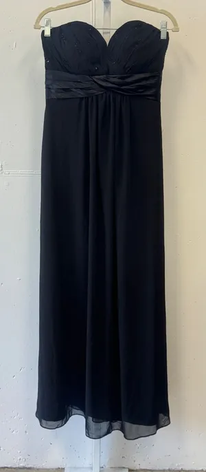 Bill Levkoff Black Strapless Sweetheart Sequin Chiffon Gown Dress Size 8 Formal thumbnail 1