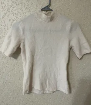 Abercrombie Mock Neck Short Cream Merino Wool Blend Knit Sleeve Top XS thumbnail 1
