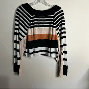 Free People Block Party Linen Cotton Stripped‎ Boxy Knit Exposed Hem Sweater thumbnail 12