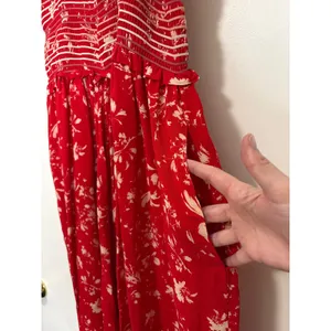 Free People Red Floral Smocked Wide‎ Leg Jumpsuit Tie Shoulder Straps Medium thumbnail 5