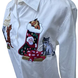 VTG Rafaella Shirt Sz L Cute Cats Holiday Christmas White Embroidered Button‎ Up thumbnail 3