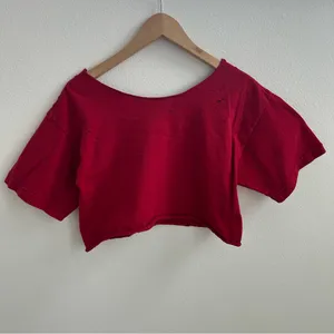 Vans Red Destroyed Cropped Off the Shoulder Top thumbnail 6