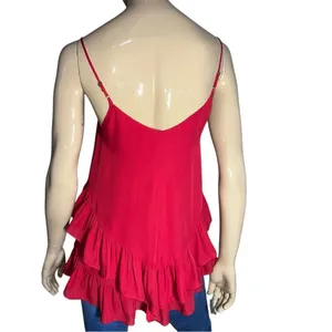 Madison Marcus Women’s S Red Silk Double Ruffled Hem Spaghetti Strap Camisole thumbnail 5