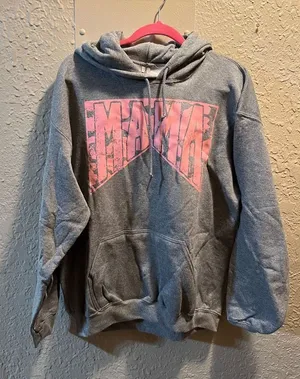 Gildan MAMA Grey Hooded Sweatshirt Size Large thumbnail 1