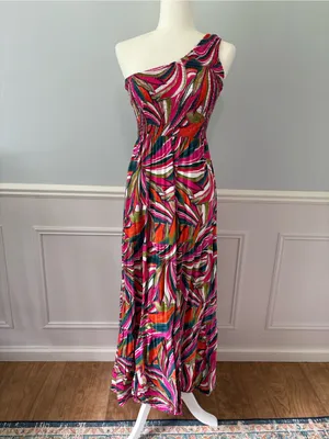 Abel the Label Anthropologie Kelissa Maxi Dress Small One Shoulder Colorful thumbnail 3