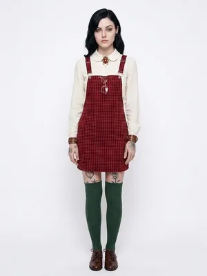 NEW Hot Topic Red Plaid Pinafore overall Mini Dress jumper YOINS NWT thumbnail 3
