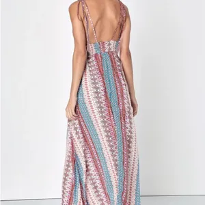 Lulus Boho Geometric Print Tassel Tie-Strap Smocked Maxi Dress Multicolor Medium thumbnail 4