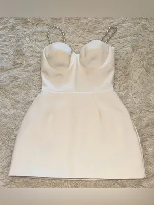 NEW NADINE MERABI Sia Crepe Tulip Cocktail White Minidress Sz 6 thumbnail 4