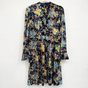 NWT Dalia MacPhee Womens Blue Floral Velvet‎ Boho Romantic Bell Sleeve Dress L thumbnail 9