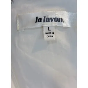 La Lavon Mini Dress Cream Embroidered Flutter‎ Sleeve Empire Waist Large L thumbnail 3