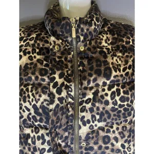 Charter Club Vest Womens Petite Medium Brown Leopard Print Quilted Puffer Zip thumbnail 6