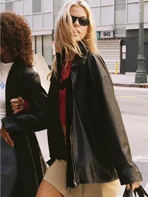 Princess Polly “Callie” Oversized Black Faux Leather zipped Jacket sz 4 thumbnail 1
