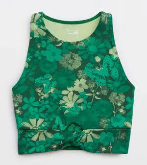OFFLINE By Aerie Real Me XTRA Twist Crop Tank Top Jade‎ Floral Green Butterfly thumbnail 1