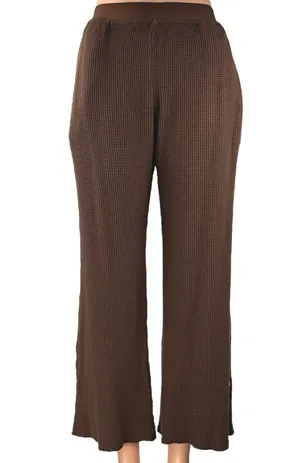 Set Active Women's Brown Waffle Knit Pull On Pocket Wide Leg Trousers Pants Sz M thumbnail 1