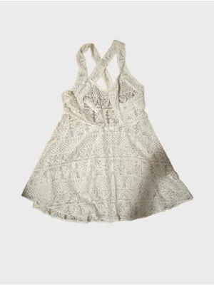 Zinke White Crochet V-Neck Swim Coverup Dress Color Cream. Medium thumbnail 3