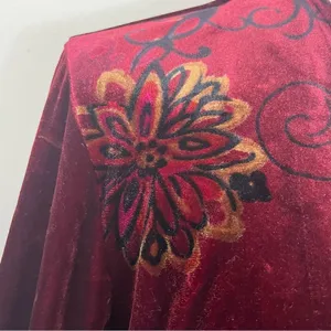 Clio Vintage Y2K Burgundy Velvet Floral Faux Wrap Top L thumbnail 7