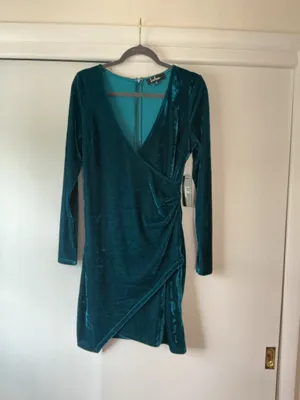 Lulus Sexy Velvet Blue Teal Ruched Long Sleeve Bodycon Dress- Sz M-Nwt thumbnail 6