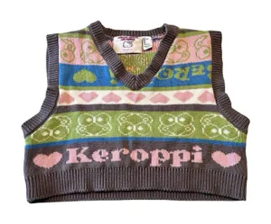 Forever 21 Sanrio Hello Kitty Keroppi Cropped Sweater Vest Brown Multi Small‎ thumbnail 1