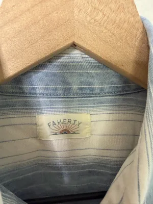 FAHERTY Relaxed Striped Shirt Button Down Blouse Blue Linen Blend Womens Size M thumbnail 6