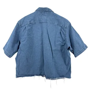 Wrangler Denim Short Sleeve Embroidered Button Down Shirt Blue‎ Women L Raw Hem thumbnail 4