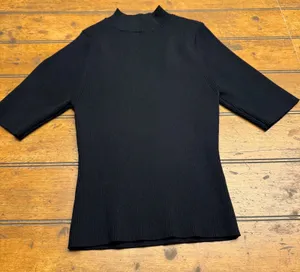 BAILEY‎ 44 Black Ribbed Mock Neck Elbow Sleeve Knit Top Womens Size S thumbnail 1