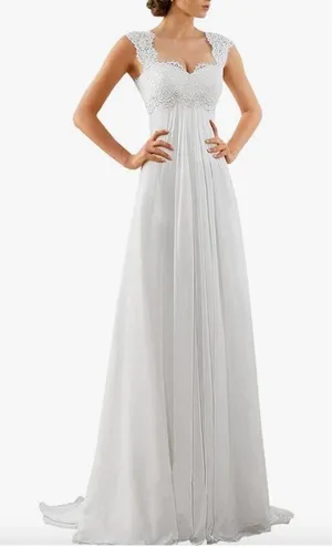 Abaowedding Sleeveless White Lace Wedding Gown BOHO Empire Waist Size 8 thumbnail 1