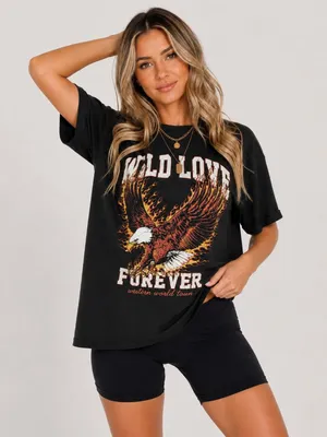 Wild Love Forever Eagle Graphic Tee Black Oversized NWT Size L thumbnail 1