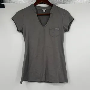 Guess y2k gray marie polo tee t-shirt short sleeve u-neck pocket logo size small thumbnail 2
