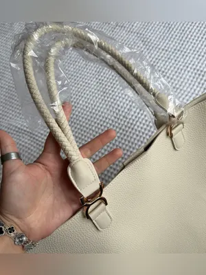 Everyday Pebbled Tote Bag in Cream with Top Handles thumbnail 2