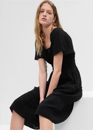 NWT GAP Crinkle Gauze Tiered Midi Dress Women's‎ M Black Cottagecore thumbnail 1