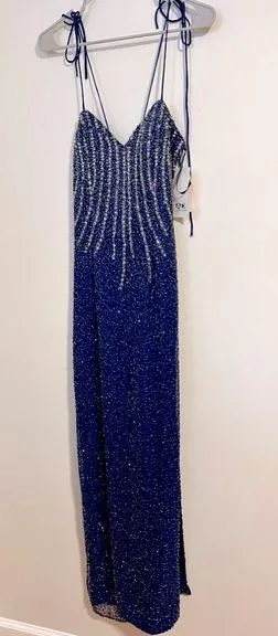 NWT Andretta Donatello SILK vintage beaded embellished navy gown whimisoth thumbnail 1