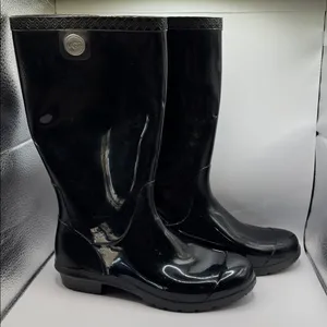 UGG Shaye Gloss Tall Rain Boots Black Waterproof Rubber Boot Size 8 thumbnail 3