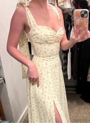House Of CB Pastel Yellow Floral Summer Ribbon Alicia Midi Dress thumbnail 2