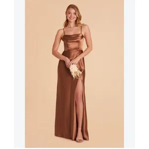 Birdy Grey Mia Dress Shiny Satin Rust Bridesmaid Formal Gown Cowl Neck Slit Sz S thumbnail 11