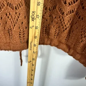 Venus Crochet Knit Sweater‎ Womens Small Brown Hooded Fringe Cropped Boho Indie thumbnail 6