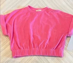 Elan Pink Terry Cloth Bubble Hem Top Size M NWT Short Sleeve Elastic Waist thumbnail 1